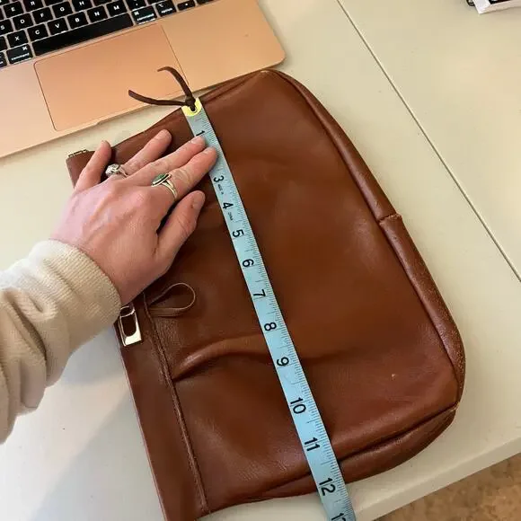 Vintage 90s Tan Genuine Leather Snap Closure Clutch Evening Bag - Picture 10 of 12